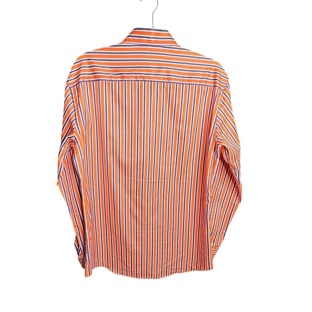 Bugatchi Orange Purple Striped Long Sleeve Button-Up Dress Shirt Sz M Modern Fit - Picture 14 of 15